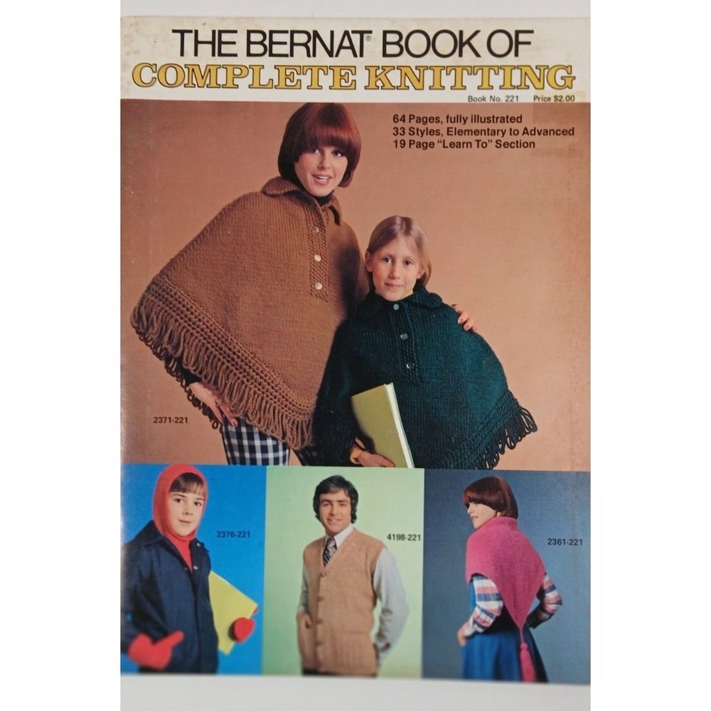 Vintage 1976 The Bernat Book of Complete Knitting Paperback 64 Illustrated Pages